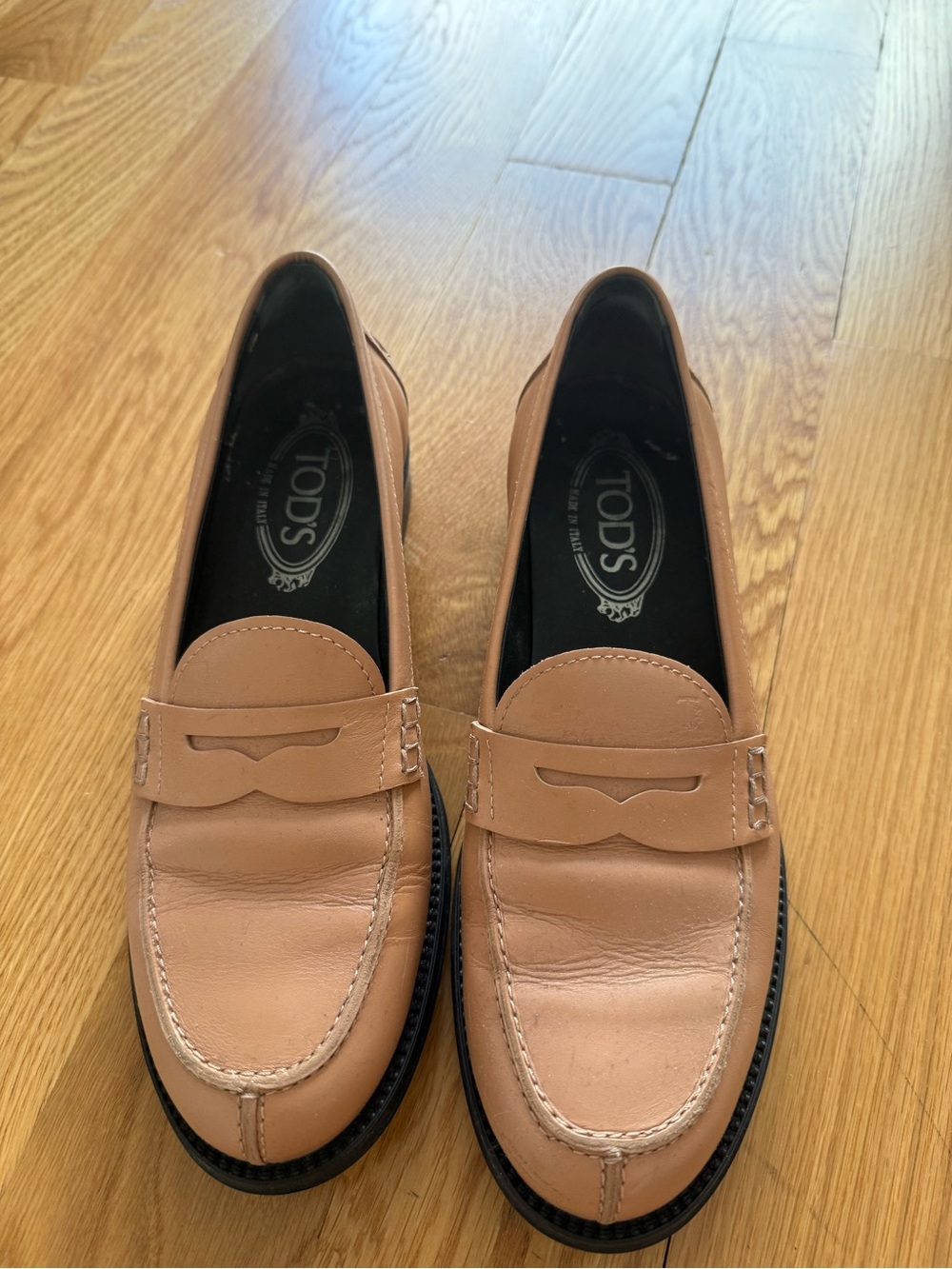 Tod's Beige Leather Penny Loafers